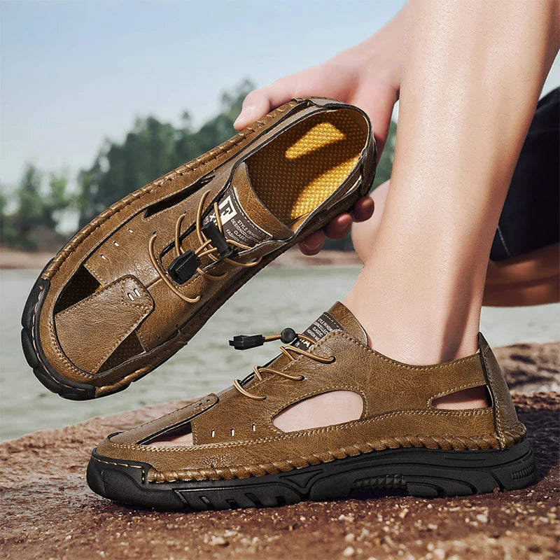 Summer Classic White Soft Bottom Handmade Stitching Beach Men's Shoes Outdoor Men's Comfortable Hollow Breathable Casual Shoes