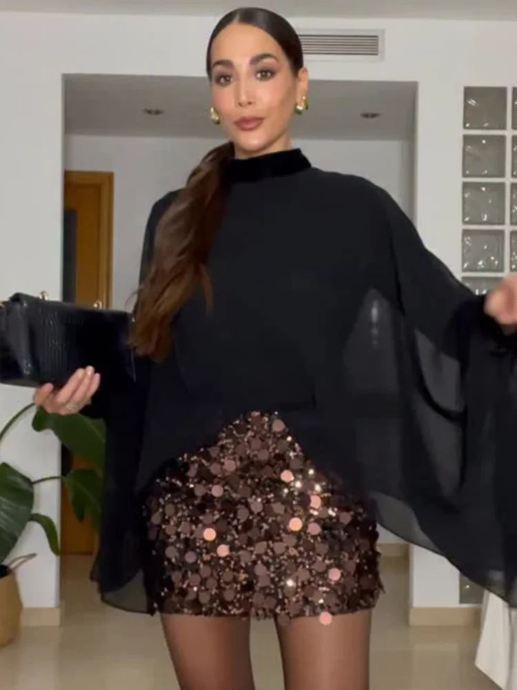 Elegant Green High Waist Women's Skirt With Sequins Female Casual Bodycon Long Shiny Sequined Bottom Lady Evening Party Skirts