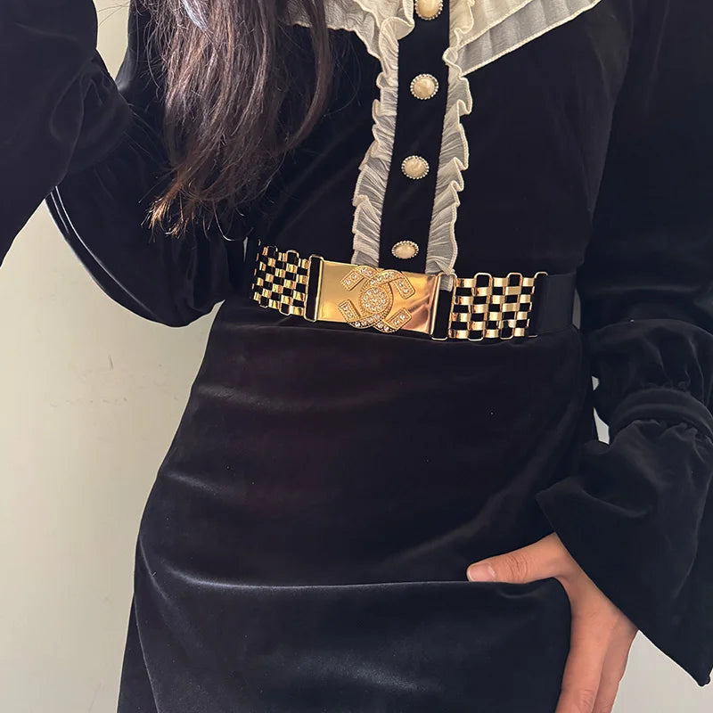 Golden Letter Waist Corset Belts Fashion Women's Metal Waistband Female Luxury Brands Designer Ladies Elastic Belt For Dress