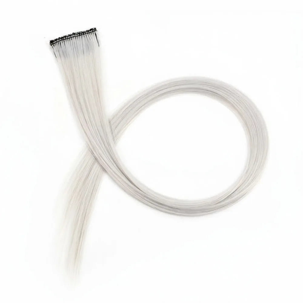 Stripe Printed Clip in Hair Extensions Synthetic Straight Hair Highlights Colorful 18 Inches Wig Hairpieces for Daily Use Party