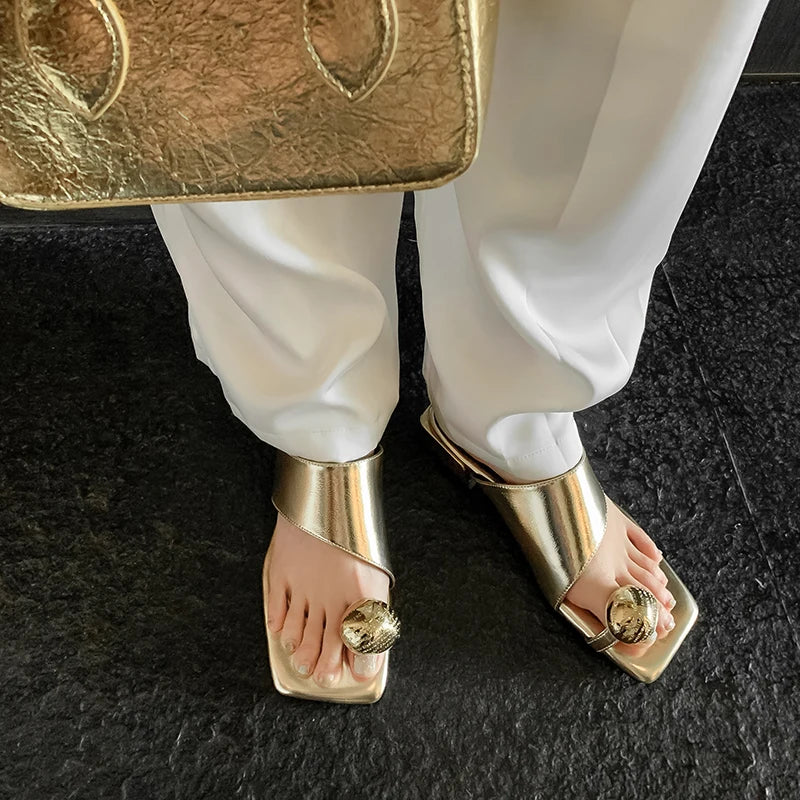 Genuine Leather flip-flops Slippers Young Women Fashion Low Heel Casual Slides For Ladies Dating Walk Shoes