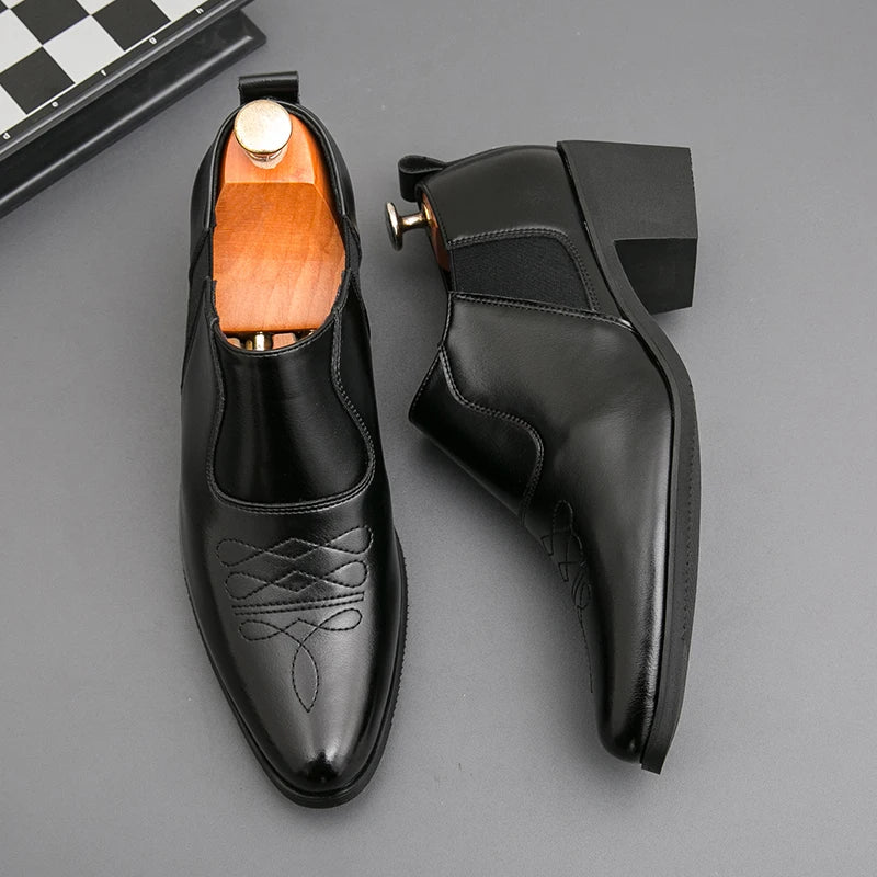 Spring New Men's Height Increased By 6 Centimeters Comfortable Leather Shoes Fashionable Business Attire Groom's Wedding Shoes