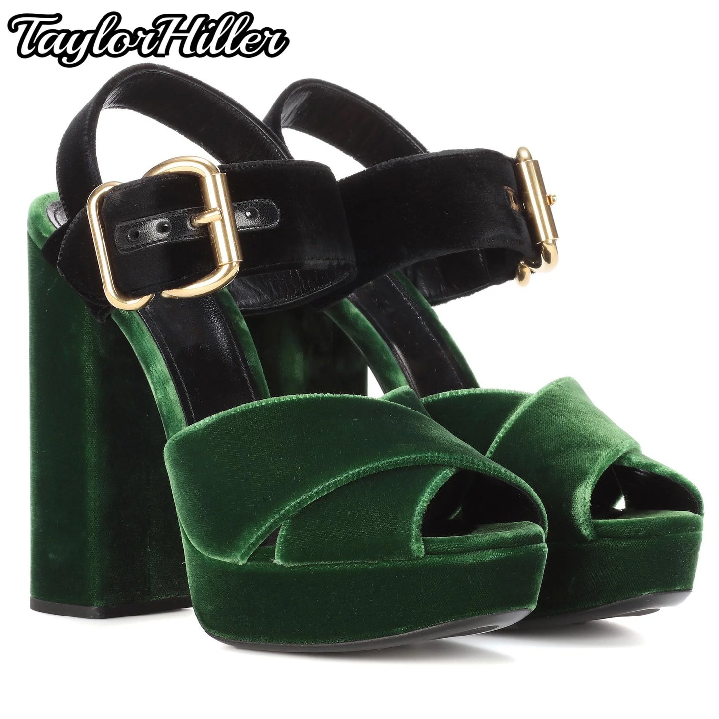 Velvet Cross Strap Platfrom Heeled Sandals Peep Toe Block Heel Buckle Strap Shoes Women Mixed Color Solid Shallow High Heels New