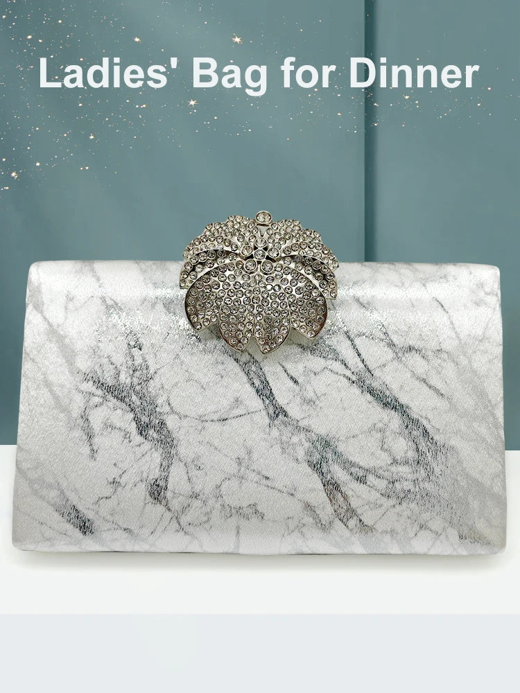 Fashion Women Handbags Luxury Designer Marble Style Clutch Bag Elegant Rhinestones Evening Bag Ladies Wallet Dinner Purse