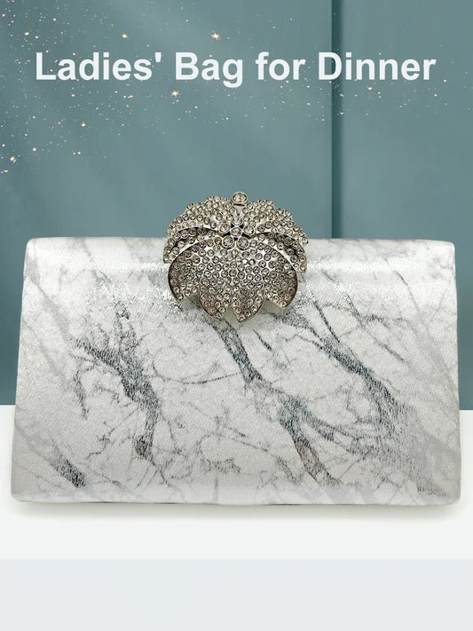 Fashion Women Handbags Luxury Designer Marble Style Clutch Bag Elegant Rhinestones Evening Bag Ladies Wallet Dinner Purse