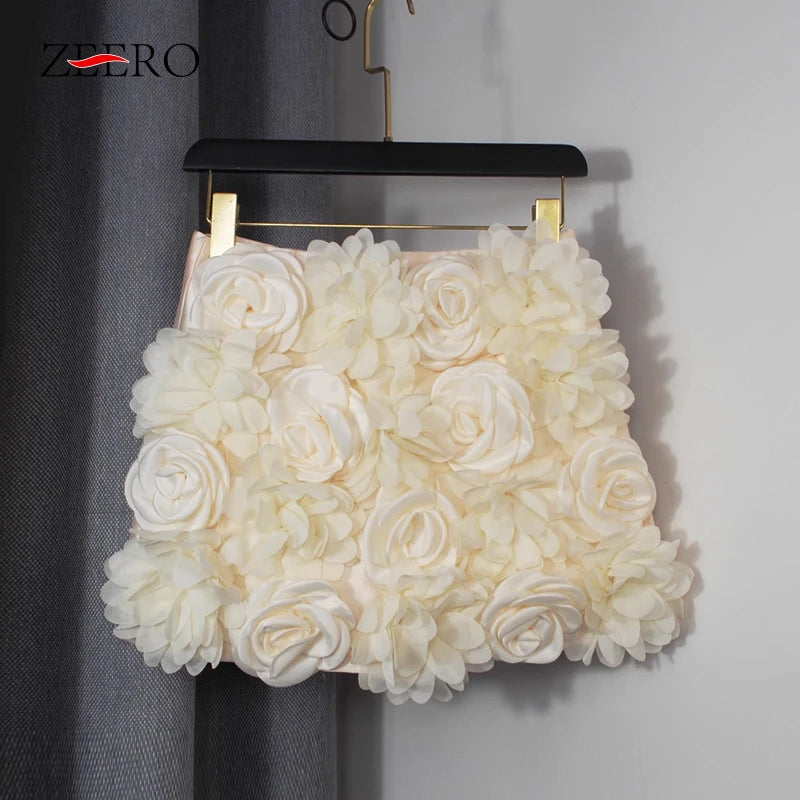 Spring Women Temperament Package Hip Black Three-dimensional Rose Skirt Female Sweet Fashion Y2k A Line Mini Kawaii Skirts