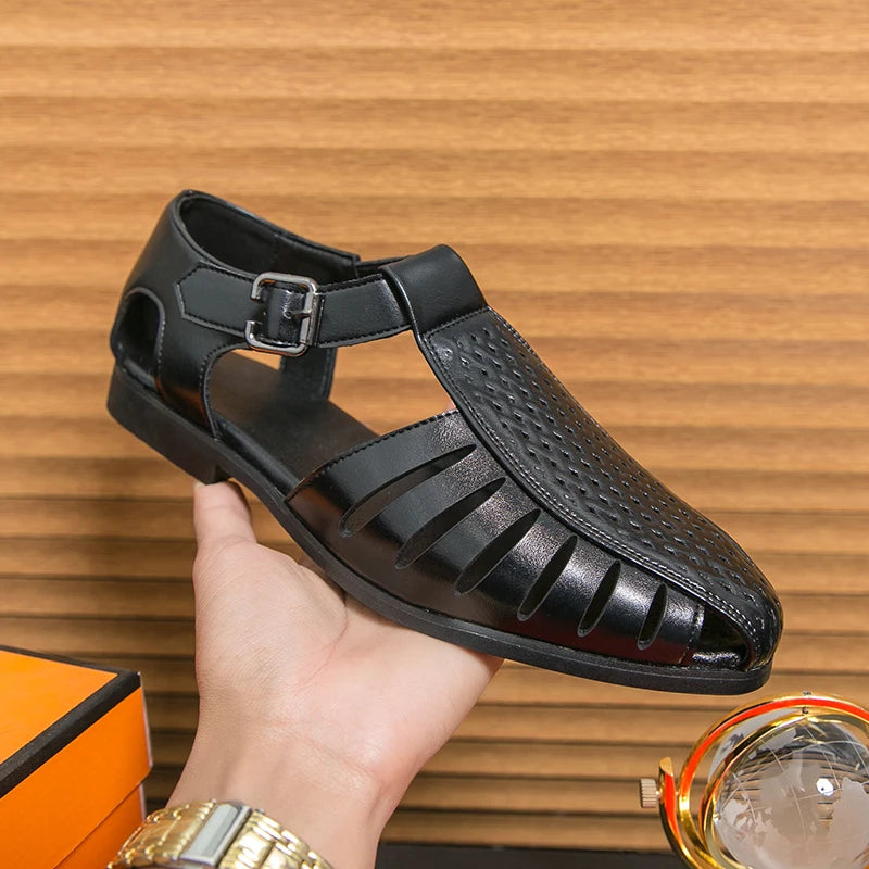 Brand's New Men's Summer Oversized Breathable Sandals Retro Pointed Men's Fashion Trend Hollowed Out Comfortable Leather Shoes