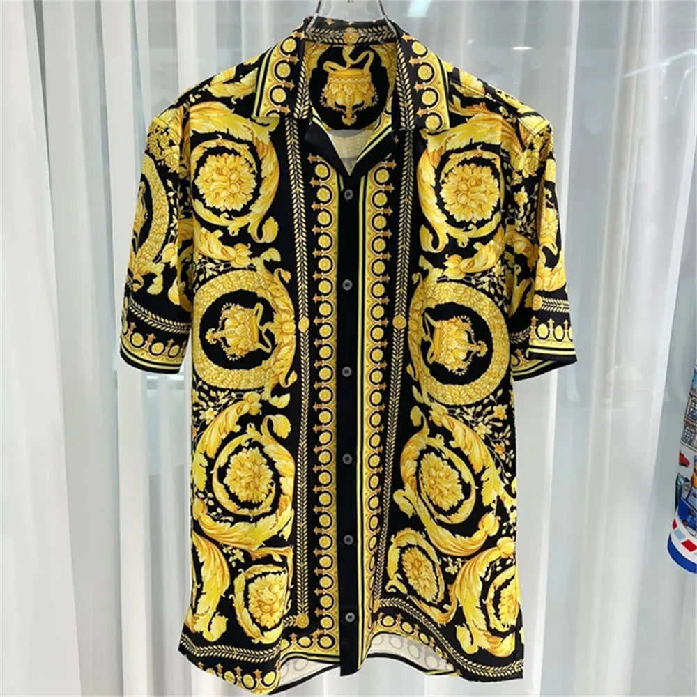 2025 Spring and Summer New Fashion Digital Printing Men's Short Sleeve Shirt High Quality Comfortable Lightweight Fabric