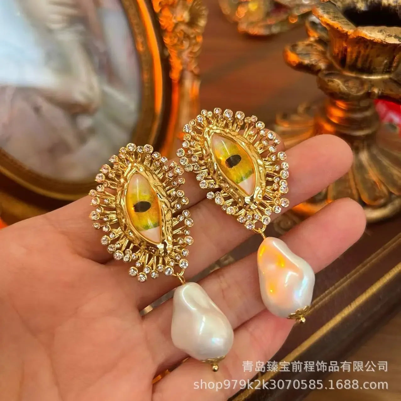NISHIZAWA Earrings for Women Hyperbole Eye Tassels Palace Style Vintage Luxury Aretes De Mujer Pearls Fashion Party Jewelry