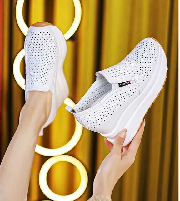 Fujin 10cm Women Summer Breathable Casual Sandals Platform Wedge Fashion Ins White Genuine Leather Chunky Sneaker Hollow Shoes
