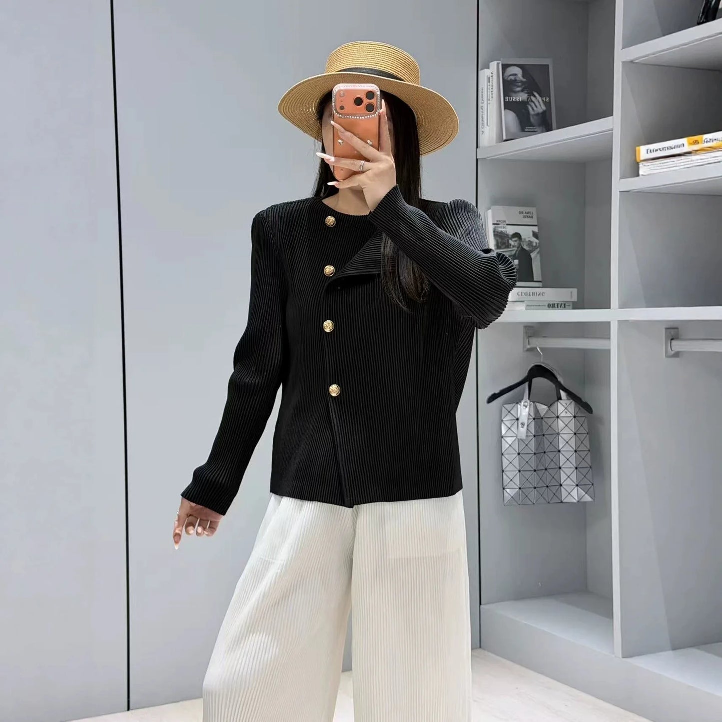 Miyake Style Pleated Blazer  in Spring and Autumn Irregular Design Large Lapel Cardigan Temperament Versatile Pleated Top
