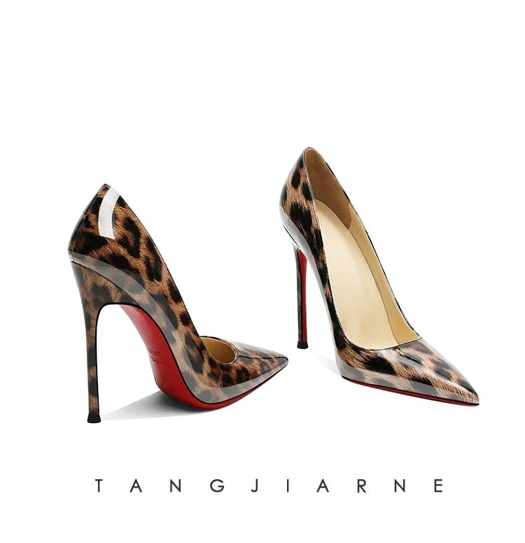 New leopard print high heels for women, slim heels, shallow mouthed French style, sexy and versatile, single shoe size 33-46