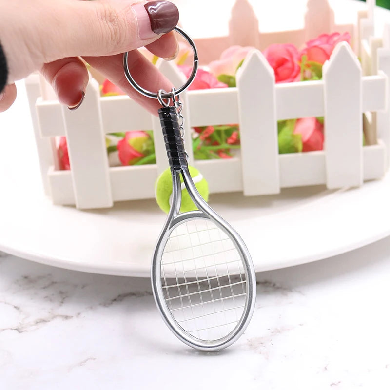 Mini Simulation Golf Racket Ball Pendant Keychain Metal Tennis Keyring Sports Clubs Purse Charm Holder Bag Ornament Jewelry Gift