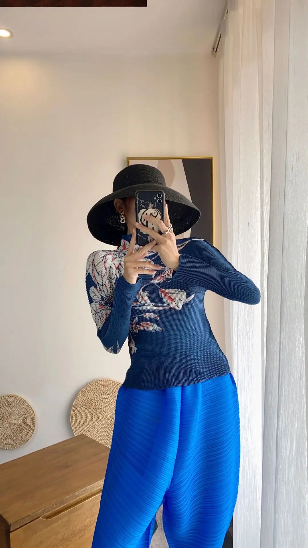 Miyake Pleated Contrasting Colors T-shirt Women Half Turtleneck Skinny Pullover 2025 Summer Fashion Female Clothing