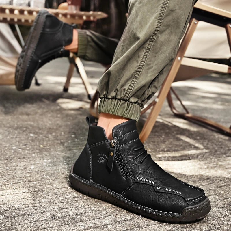 Men's Shoes Genuine Leather Luxury Slip on Shoe Handmade Ankle Boots Comfortable Timeless Winter Fashion Mid Cut Handmade Zipper Shoes