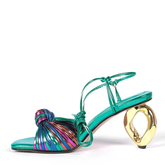 French Style Colorful Narrow Band Sandals Women High Strange Heels Ankle Wrap Party Wedding Sandals Ladies Dress