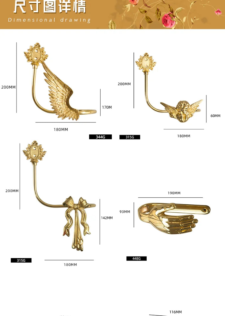 Luxury Brass Curtain Hook Retro Gold Wall Mounted Hanger for Bedroom Living Room Entryway Decor Elegant Hardware Accessories