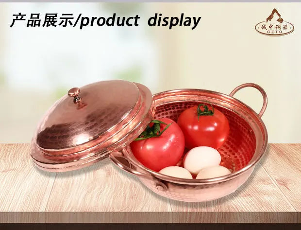 Handmade Pure Copper Double-Ear Rice Pot with Thickened Base Premium Heat Conduction Cookware for Noodles Soup Durable