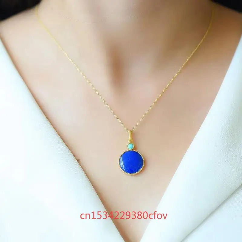 Natural Lapis Lazuli No Event Pendant S925 Pure Silver Gemstones Real Charm Vintage Amulets Luxury Necklace Stone Jewelry