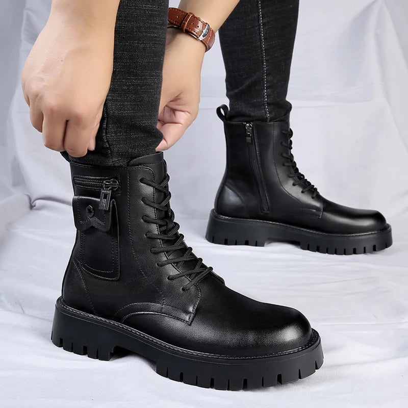 Men's English Style Thick Sole Design Men Boots Luxury High End Top Layer Leather Brand Famous Chelsea High Quality Casual Boots