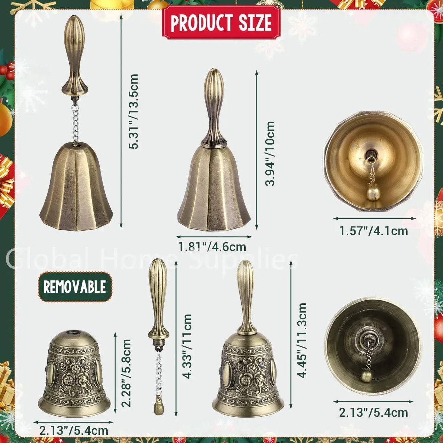Brass Bronze Handicraft Bell Metal Call Bells Alarm Hand Held Service Call Bell Desktop Bell Tea Dinner Bell Bronze Christams Bell