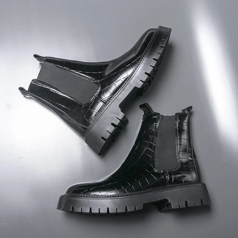 2025 Fashion Brand Men's Comfortable Fit Thick Soled Chimney Boots Autumn New High Top Chelsea Boots Plus Large Workwear Boots