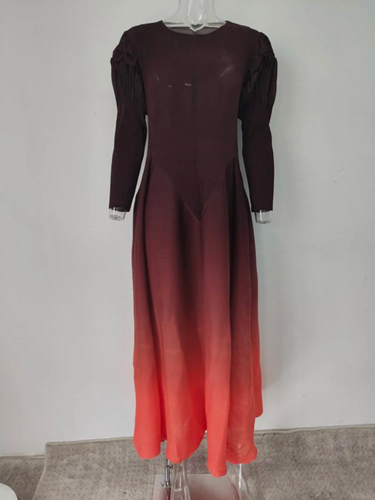 Miyake Pleated Fashion Dress O-Neck Long Sleeve Spliced Ruffles New 2023 Summer Evening Party Clothing Lady Middle East HotSales