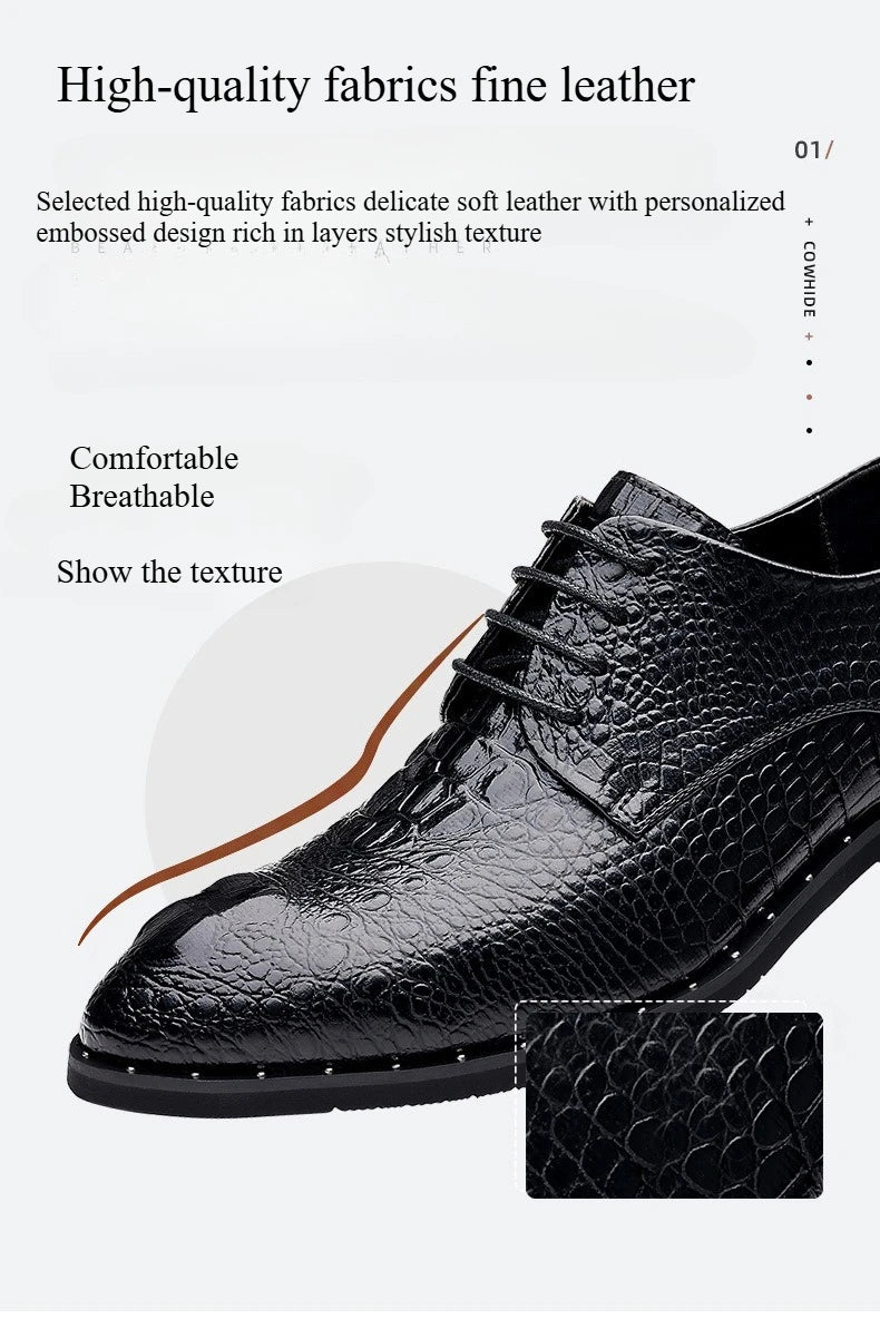 Genuine Leather Men Shoes Luxury Crocodile Skin Men's Dress Shoes Lace-Up Wedding Party Shoe Business Office Men Oxfords Shoes
