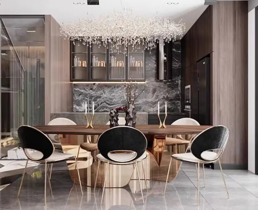 Italian Minimalist Creative Modern Personality Leather Restaurant Armrests Stainless Steel Back Dining Chair