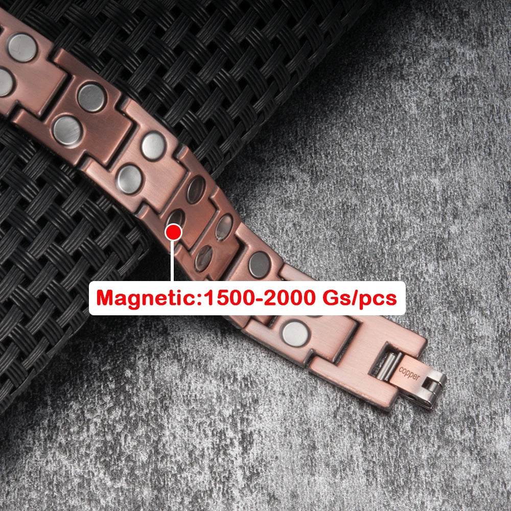 Vinterly Pure Copper Magnetic Therapy Bracelet Male 14mm Arthritis Wristband Magnet Vintage Chain Link Health Energy Jewelry