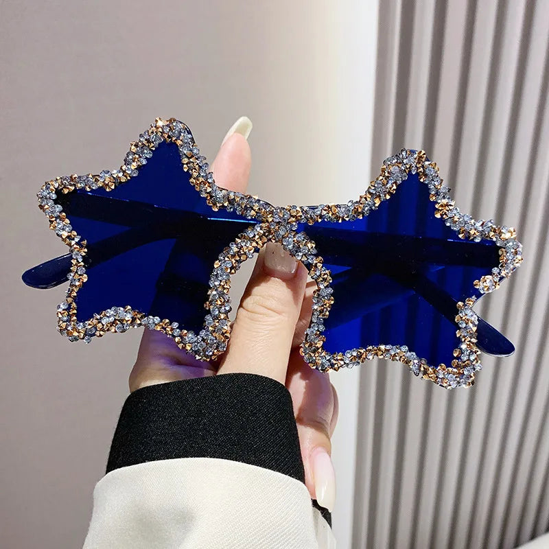 Luxury Diamond Star Shape Sunglasses Women Trends Rhinestone Shiny Sun Glasses Ladies Punk Rimless Style Eyewear gafas de sol