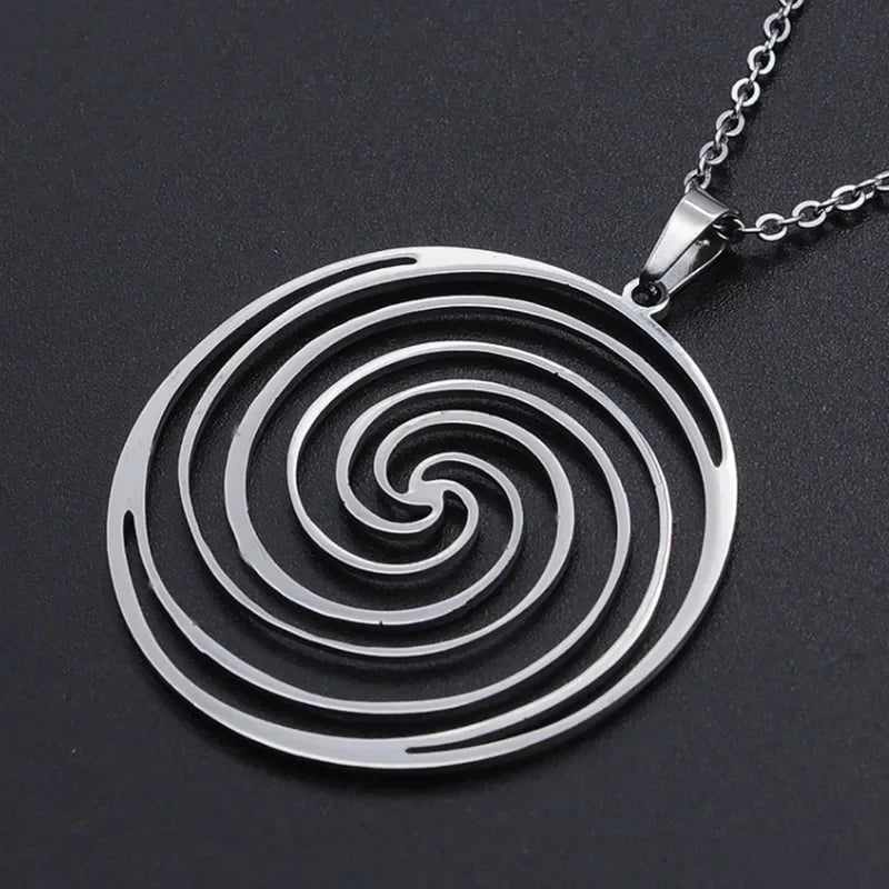Laser Hollow Geometry Spiral Mosquito Coil Holder Titanium Steel Pendant Necklace Charms Men Women Dangle Chain Choker Jewelry