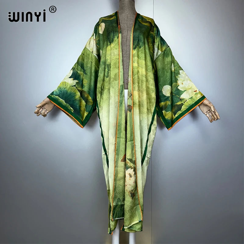WINYI High-quality Double-sided Print abaya dubai luxury Dress Beach Wear Boho Cardigan Elegant Sexy Holiday Long Sleeve Kimono