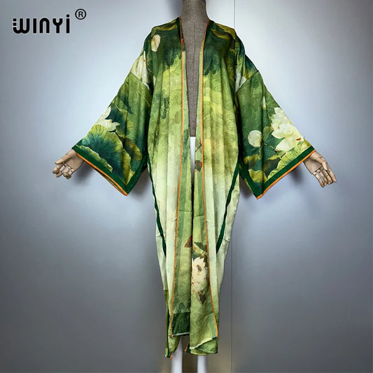 WINYI High-quality Double-sided Print abaya dubai luxury Dress Beach Wear Boho Cardigan Elegant Sexy Holiday Long Sleeve Kimono