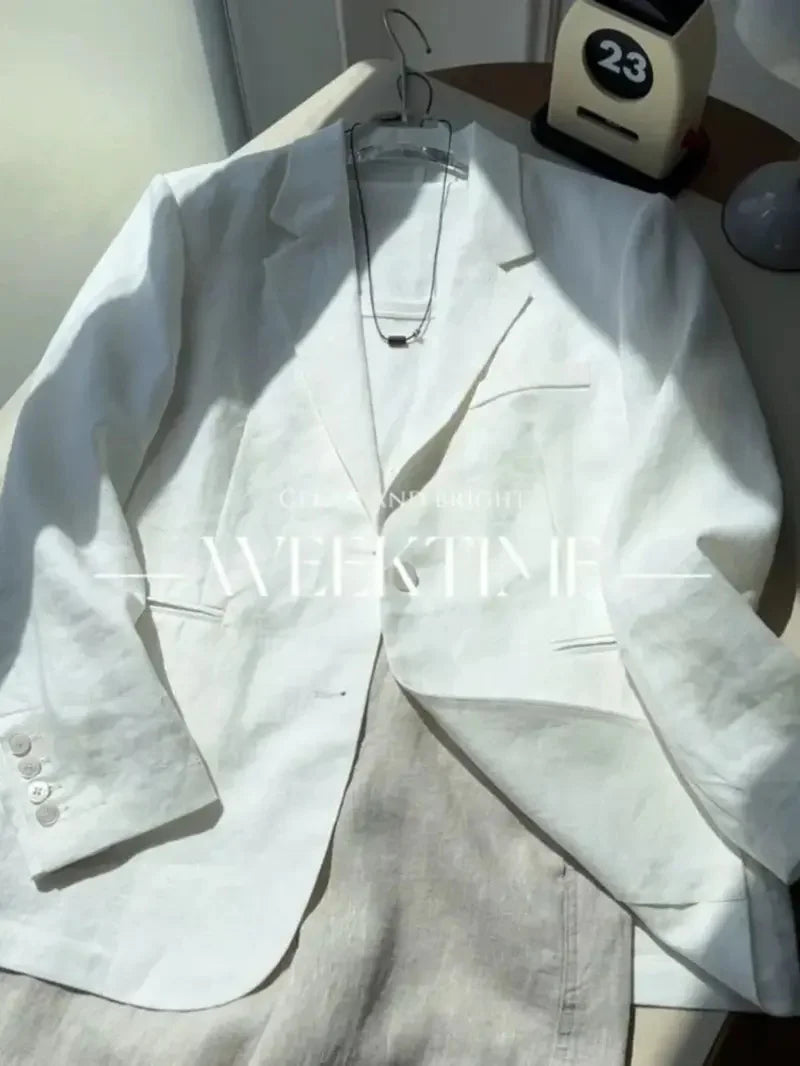 Limiguyue White Linen Suit Coats Women Spring Autumn Lapel Collar Long Sleeve Jackets Elegant Thin Cotton Linen Outwear 114B