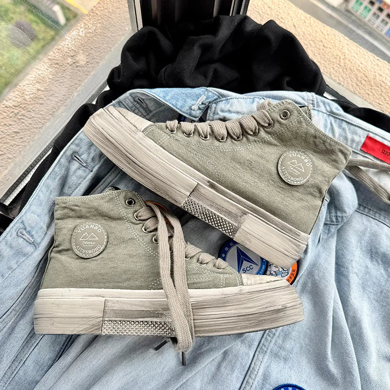 2025 New High Top Canvas Shoes Men Original Platform Men's Vulcanized Shoes Comfort Retro Canvas Sneakers