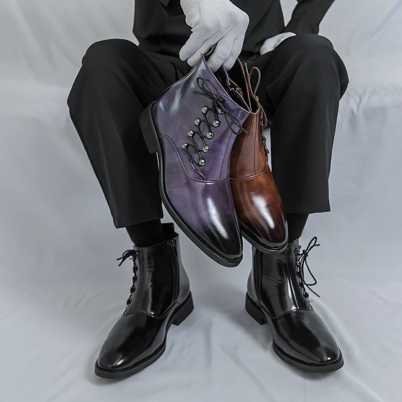 Autumn New Men's Pointed Side Zipper Comfortable High Top Boots Fashionable Brand Men Business Banquet Personalized Short Boots