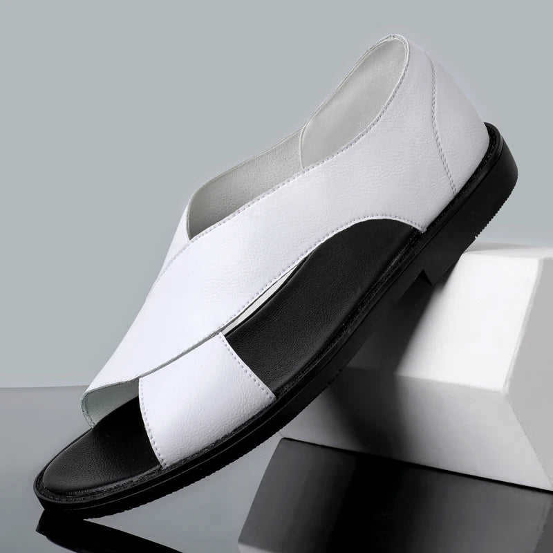 2023 New Genuine Leather Men's Sandals Flat Open Toe Rome Style Mens Sandalias Summer Breathable Beach Gladiator Sandals for Men