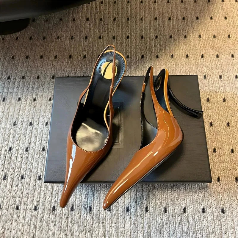 Hlieny Fashion Strange Style High Heels Sandals Sexy Pointed Toe Patent Leather Stiletto Shoes Women Pumps Zapatos De Mujer
