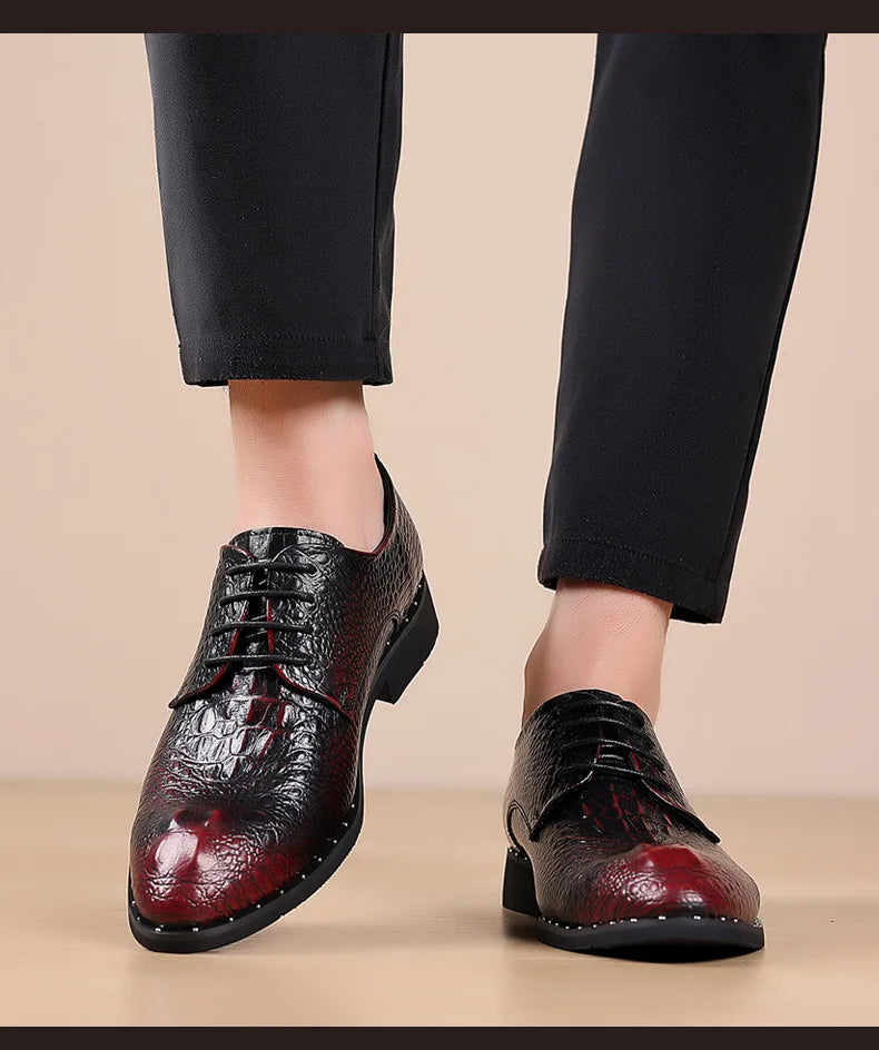 Genuine Leather Men Shoes Luxury Crocodile Skin Men's Dress Shoes Lace-Up Wedding Party Shoe Business Office Men Oxfords Shoes