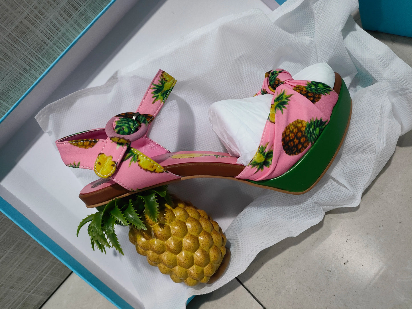 Sweet Lady Pineapple Heels High Heels Women's Thick Bottom Water Platform Printed Fabric Personalized Ultra High Heels Oversize