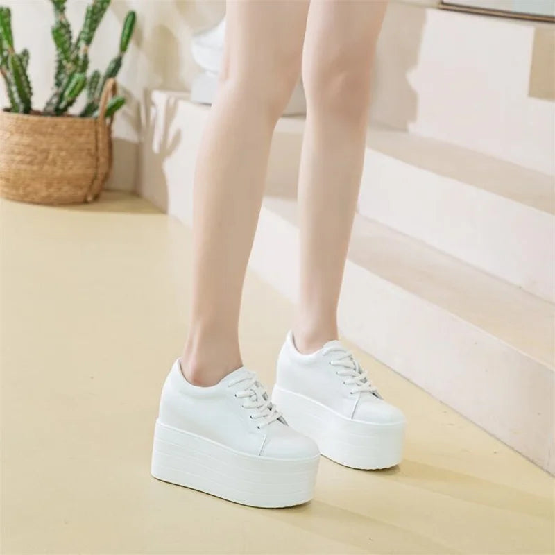 12cm Genuine Leather Platform Wedge Chunky Sneaker Hidden Heels Casual Breathable New Spring Autumn High Brand Vulcanize Shoes