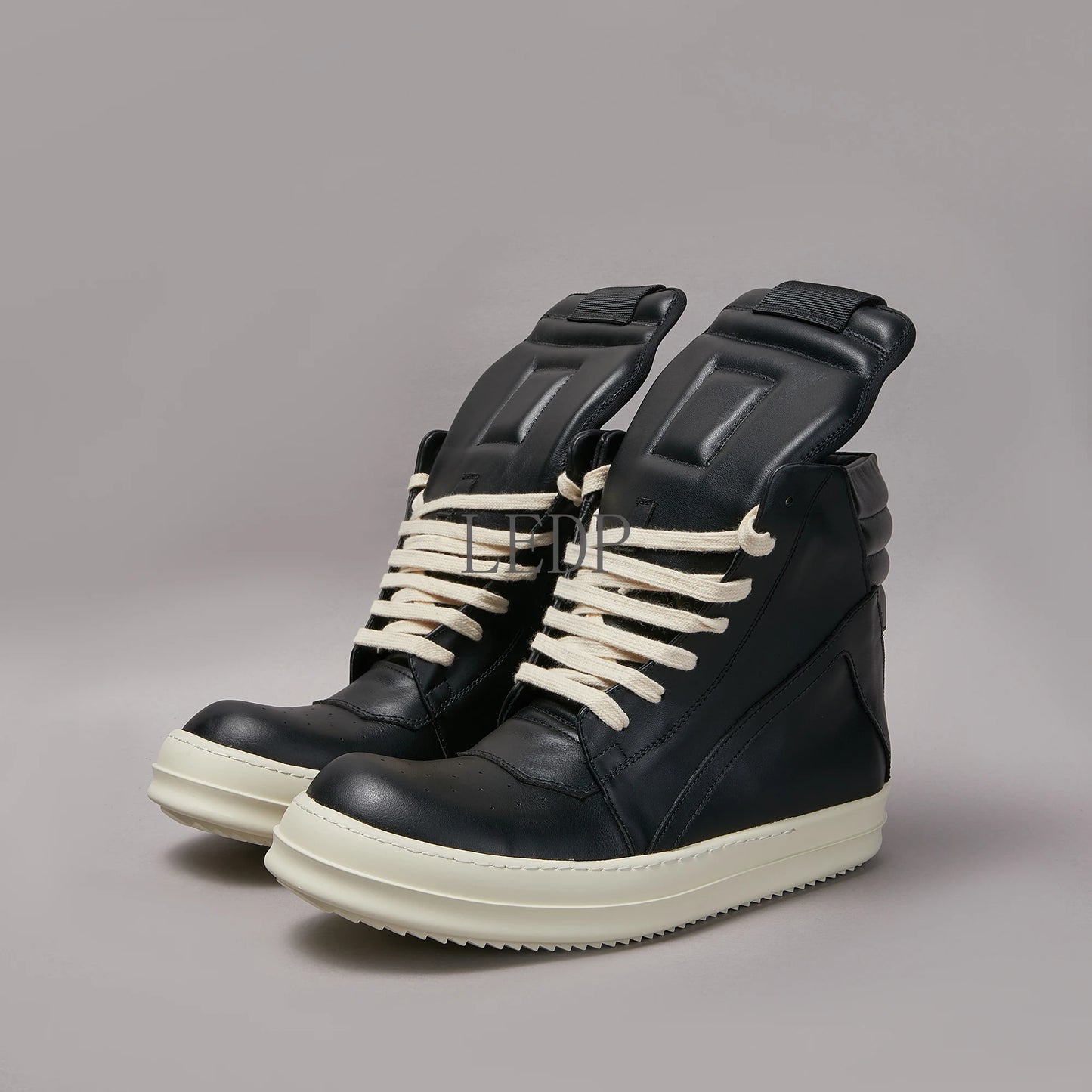 Luxury Brand Men Shoe Genuine Leather Casual Shoes High Top Zipper Lace-up Women Black Sneakers Top Quality Platform Ankle Boot