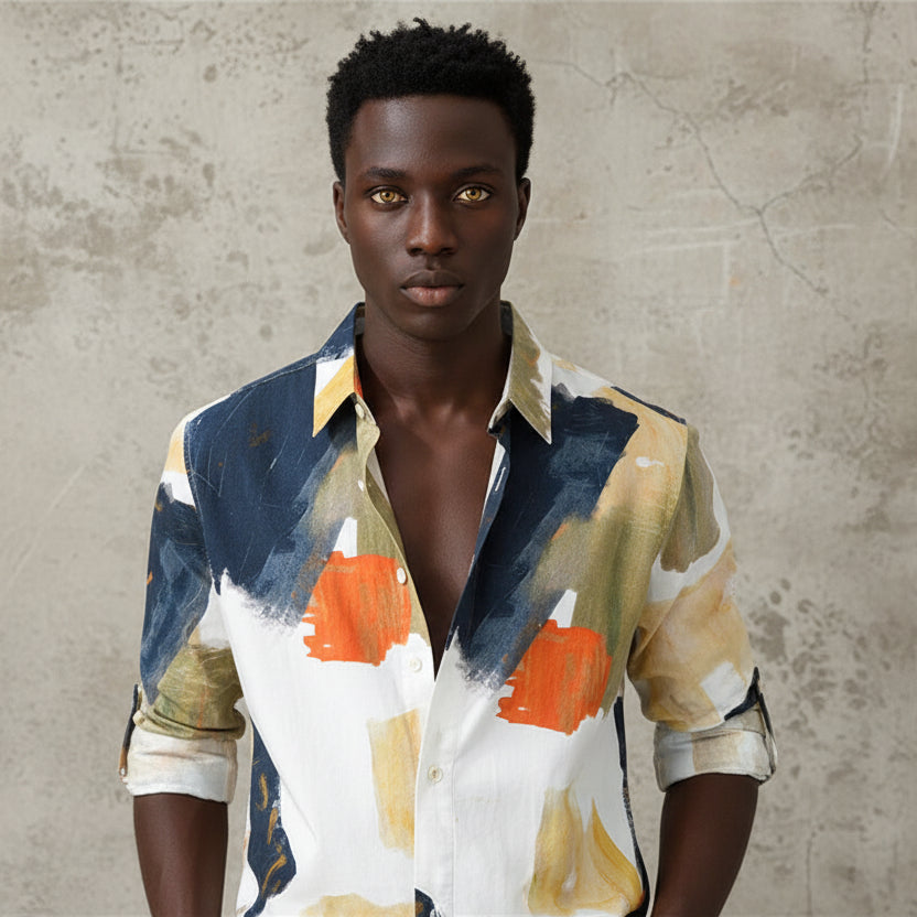 Spring 2025 new shirts for man cotton long sleeve men's clothes Dyeing printed Loose Casual shirt fashion men clothing tops