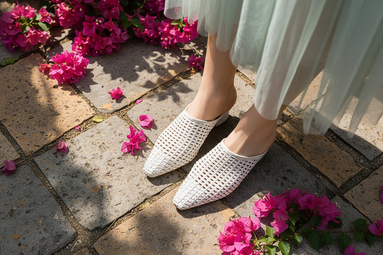 Elegant Braided Mules Women Covered Toe Breathable High Thick Heels Slippers Ladies Office Shoes Party Dating