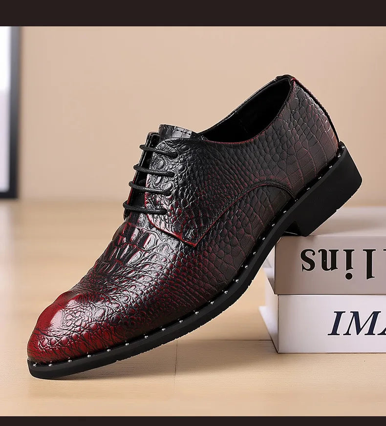 Genuine Leather Men Shoes Luxury Crocodile Skin Men's Dress Shoes Lace-Up Wedding Party Shoe Business Office Men Oxfords Shoes
