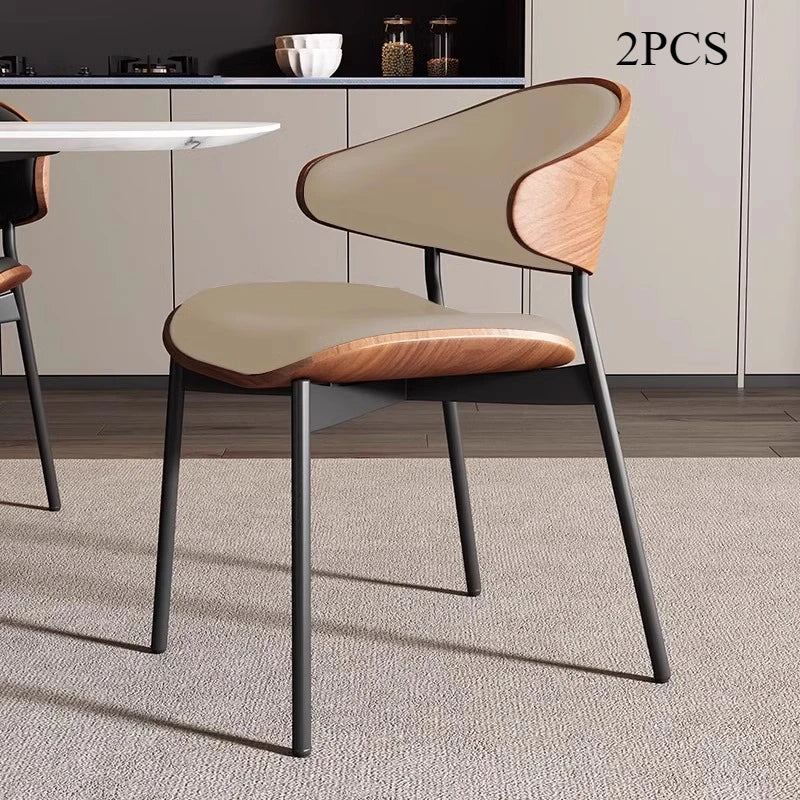 Leather Dining Chairs Set of 2 or1,Mid Century Modern Chair, Upholstered Kitchen Dining Room ChairsBlack WalnutBendwood.
