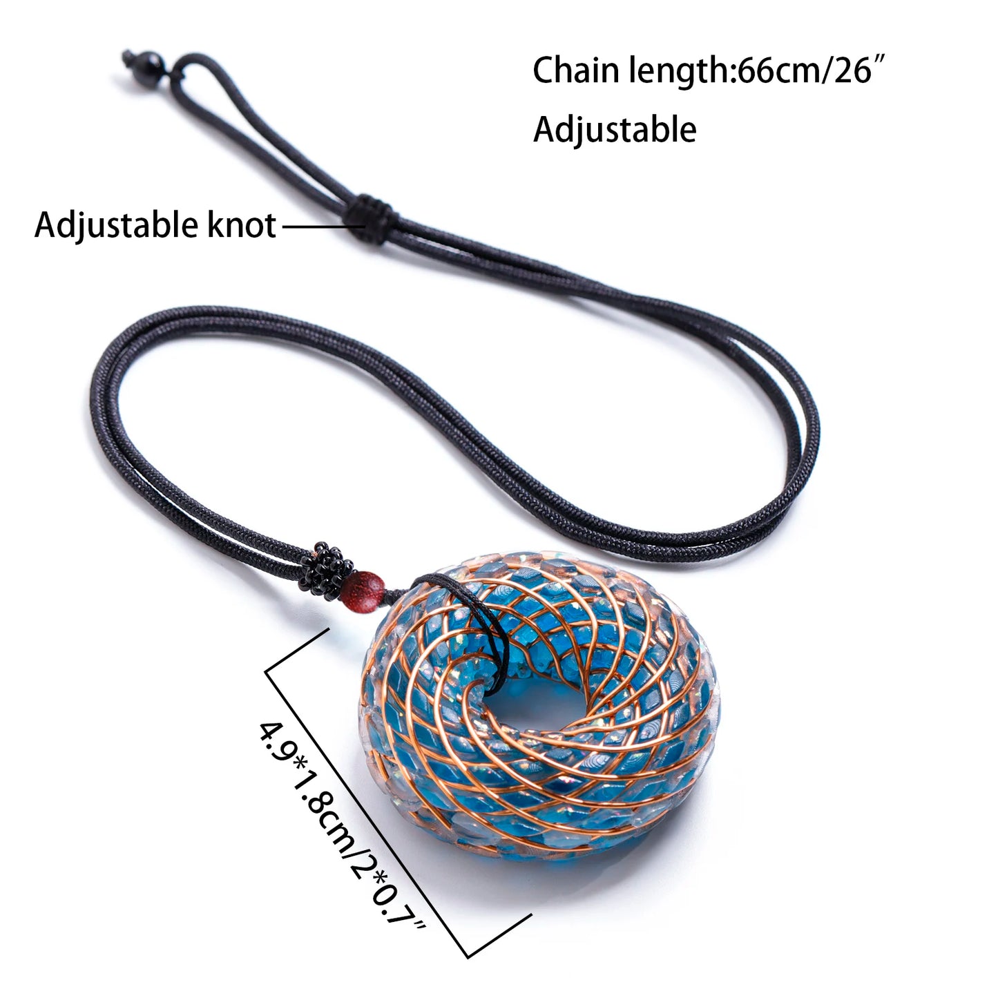 Rodin Coil &Opal Orgone Pendant Necklace , Blue glass pendant jewelry, Chakra Balancing, Adjustable Chain