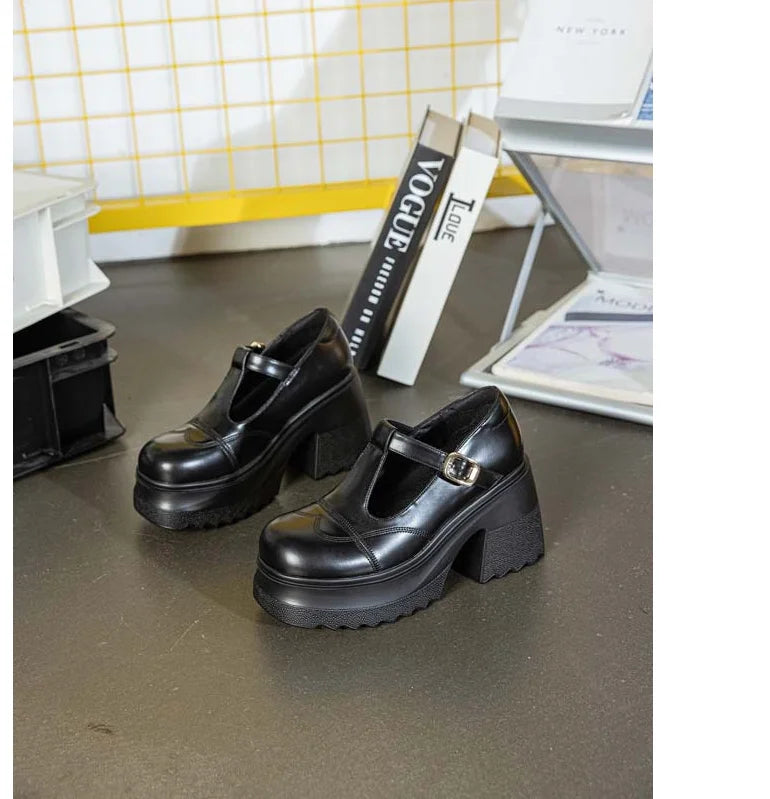 10cm Patent Leather Platform Wedge Flats Summer Chunky Heels Buckle Pumps Spring Synthetic Mary Jane High Brand Shoes