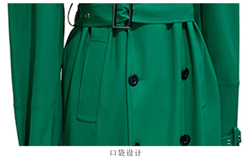 Nerazzurri Autumn Extra Long Soft Green Oversized Pu Leather Trench Coat for Women Shoulder Pads Belt Double Breasted Overcoat